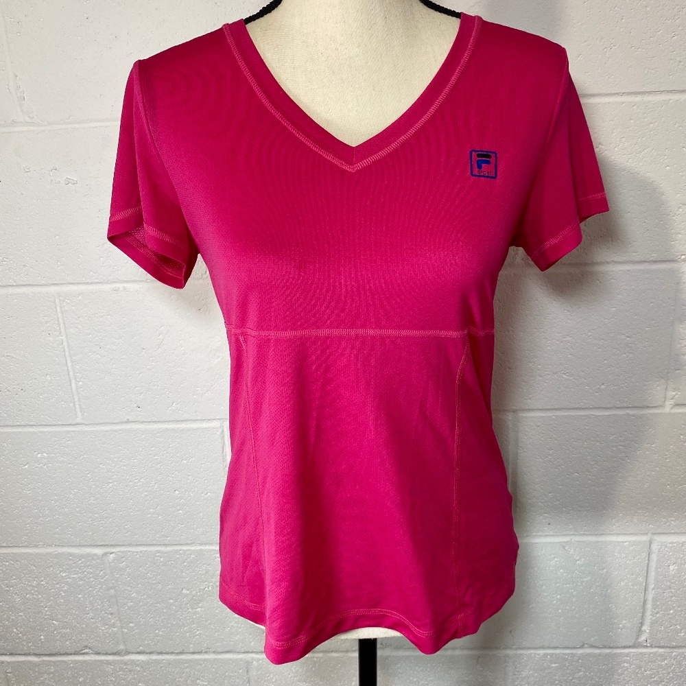 Fila Sport Dark Pink Short Sleeve V-neck Fitness T-shirt
